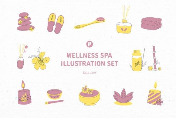 Download Yellow Wellness Spa Illustration Set - Premium Bundle