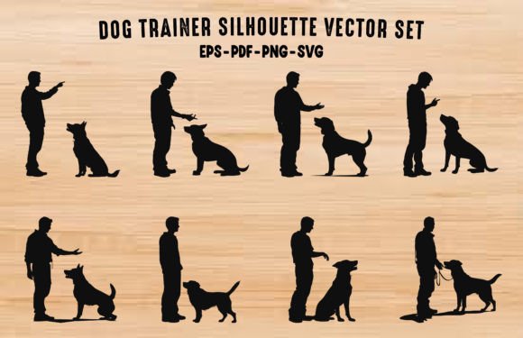 Download Dog Trainer Silhouettes Black Vector Set - Trainer Collection
